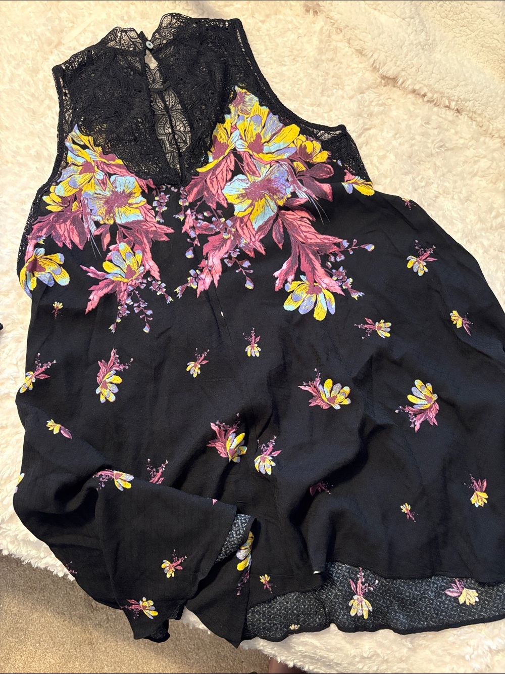 Intimately Free People Black Floral Lace High Neck Tunic Mini Dress M - Picture 7 of 8